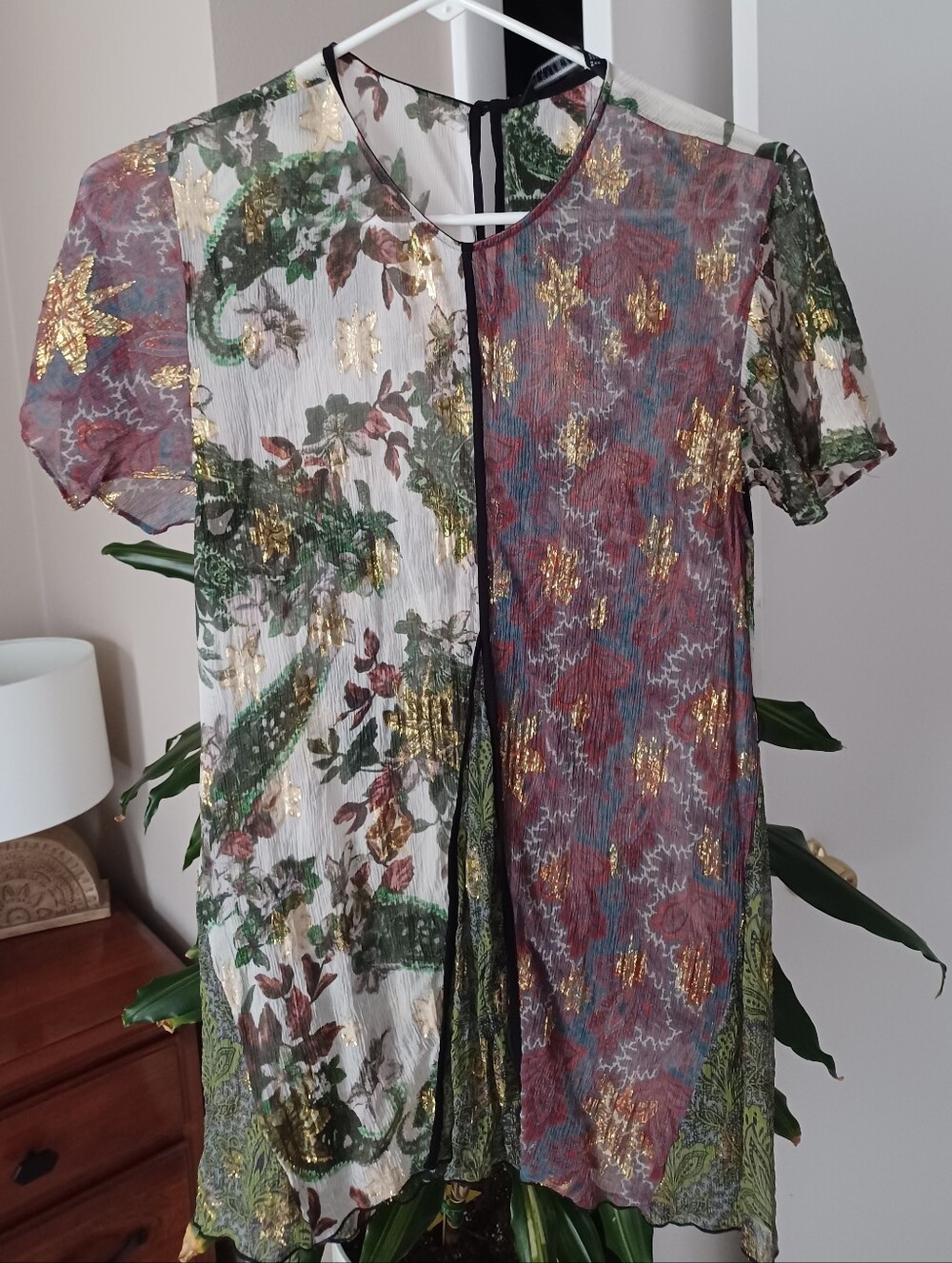 Zara Sheer Floral Metallic Accent Top - Multicolor